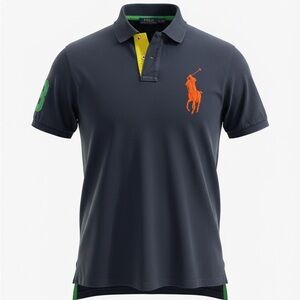 Ralph Lauren Men's Dark Blue Polo with Orange Logo
